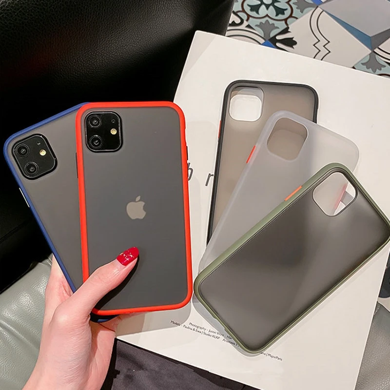 Матовые прозрачные чехлы для iPhone 11Pro XR XS Max X 6 6S 7 8Plus Siliicone Бампер Жесткий PC телефон
