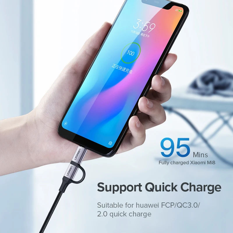Кабель Ugreen USB Type C для Samsung Galaxy S10 S9 2 в 1 кабель Micro быстрой зарядки и передачи данных