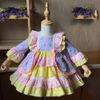 

Baby Girl Vintage Spanish Lolita Princess dress Autumn Winter three quarter sleeve Floral Gown kids Birthday Christmas dress