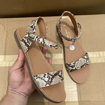 

2020 Summer Trend New Women Shoes Simple Word with Open Toe Flat Fashion Casual Roman Female Comfort Leather Sandals Size 36-41