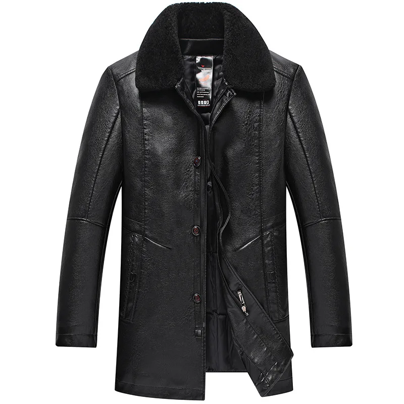 

Winter Mens Leather Coats Faux Leather Down Jackets Fur Collar Thickening Warm Overcoat Snow Wear Plus Size 2019