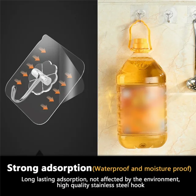 20 db Átlátszó Erős Önmaga Ragasztó Ajtó Fali Akasztók Horgok Szívó Rakomány Rack Csésze A Konyhai Fürdőszobához - Image 2