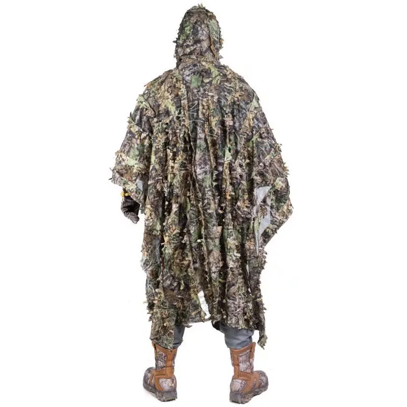 3D охотничий Камуфляжный костюм с кепкой одежда джунгли плащ пончо бионический камуфляж лист для снайперской фотографии