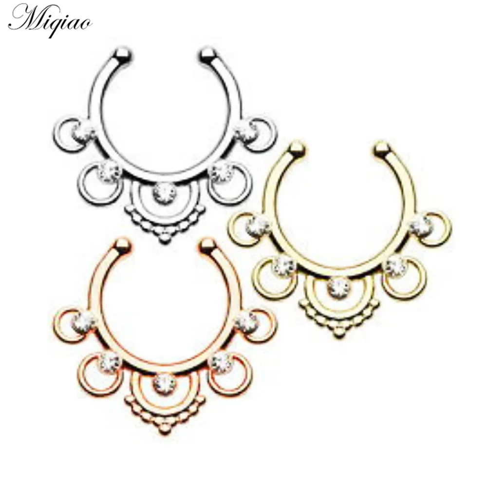 

Miqiao 2pcs Hot Sale Stainless Steel Hypoallergenic Rhinestone Tapered Clip Nose Ring Nose Clip Nose Jewelry
