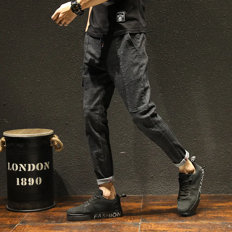 

[Chuang niu] 2018 Spring Summer New Style Jeans Men's Ultra-stretch Elastic Waist xi dai kuan Harem Pants