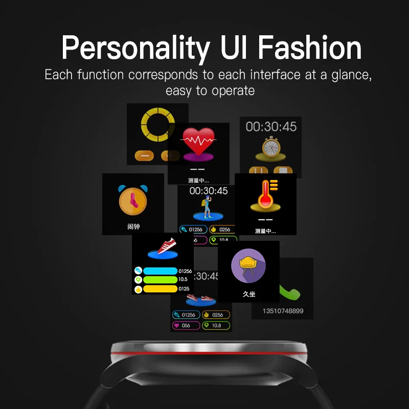 Ottwn Smart Bracelet Full Touch Screen Heart Rate Blood Pressure Blood Itch Monitoring Waterproof ZL01 Smart Exercise Bracelet