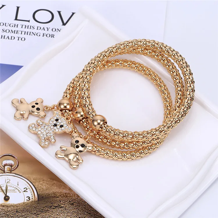 Gold Color Модный стиль смешанный красочный Серебряный Кристалл милая цепь "медведь" ювелирное животное, амулет, браслет для женщин аксессуары вечерние - Окраска металла: Gold Color