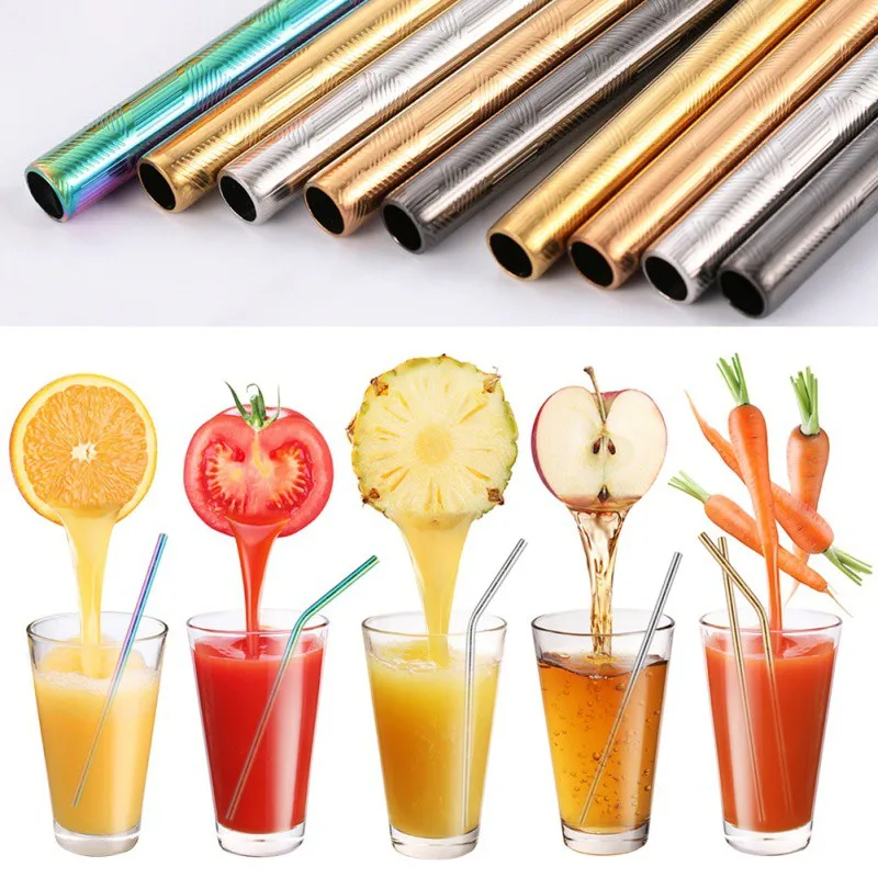 Reusable Drinking Straw Metal Stainless Steel Straw With Cleaner Brush For Home Party Barware Bar Accessories