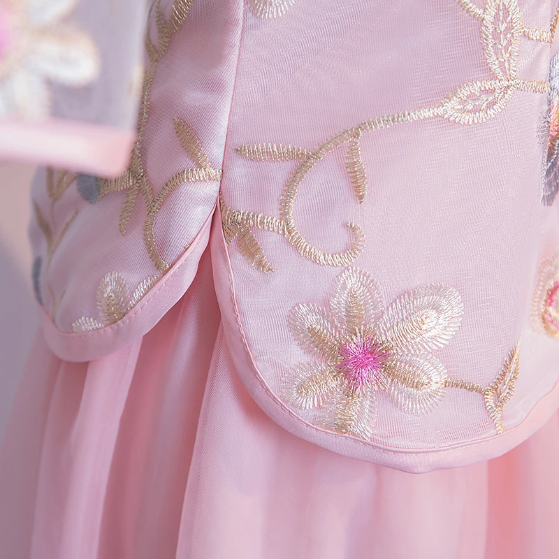 Комплект из 2 предметов, вышитые вечерние платья Cheongsam розового цвета для подружки невесты, винтажное элегантное платье для свадебной вечеринки, сексуальное платье длиной до середины икры