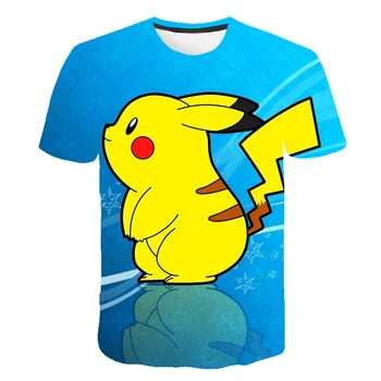 

Pokemon Pikachu t shirt Kids 3D Printed Children Blue T-shirts Summer Short Sleeve Tshirt Fashion Streetwear Clothes Casual Tops