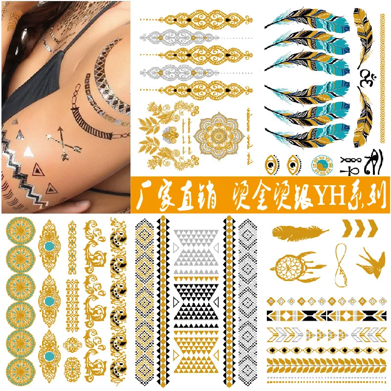 Golden Tattoo Body Art Metallic Temporary Tattoo Jewelry Bracelet Flash Tattoo Gold Tattoo