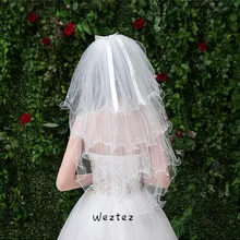 Женская свадебная вуаль платье слоновой кости Многослойная лента из органзы Край Свадебные аксессуары для вуалей TS079