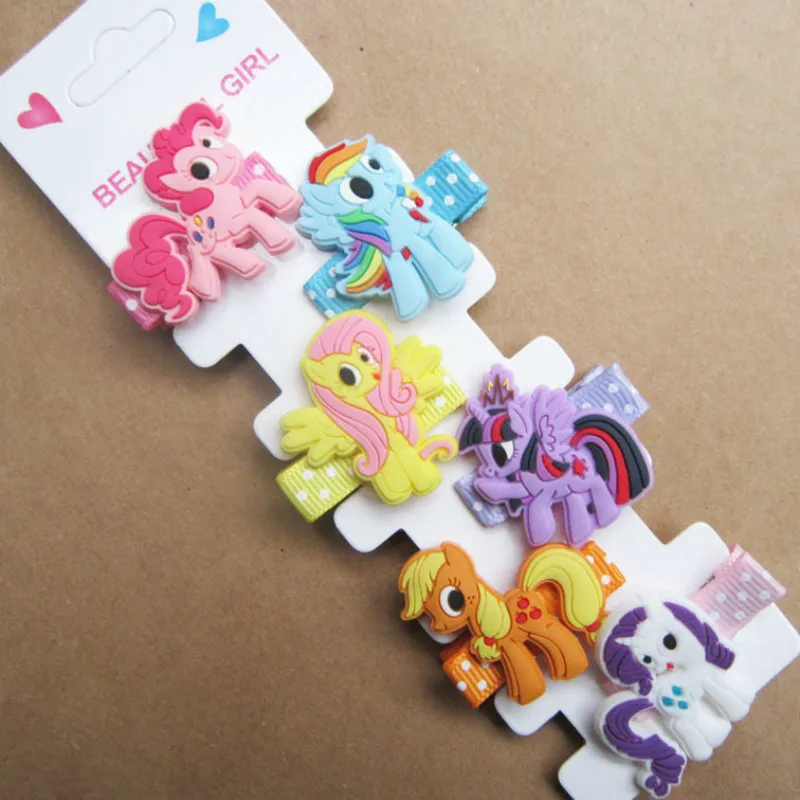 

6piece /1 lot pony Hair Decorate Children Hairpin Baby Accessories Pvc Flexible Glue Coloured Resin Newborn Photography Props