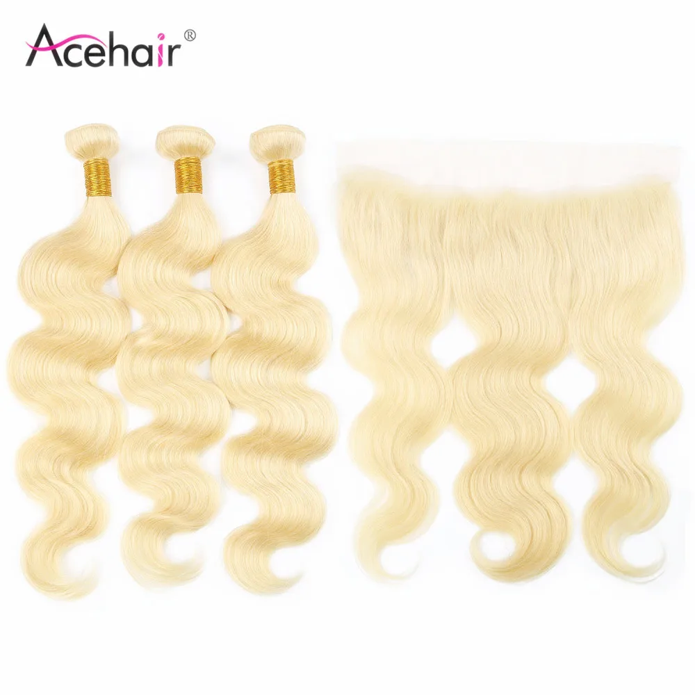 

Acehair 613 Bundles with Frontal Closure Body Wave Honey Blonde Malaysian Remy 13x4 Ear to Ear 10-30inch Human Hair Weave