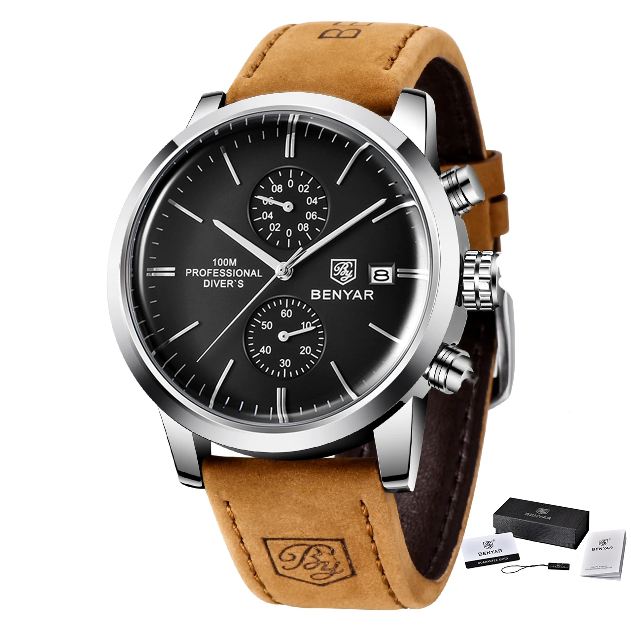2022 New BENYAR Leather Men Quartz Wristwatches Luxury Brand 100M Waterproof Men Watch Military Sports Chronograph Watch for Men 