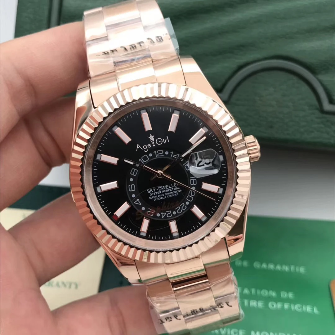 Rose Gold Black Роскошные брендовые Новые Мужские автоматические механические часы небесно-серебристый черный белый кристалл сапфир розовое золото ограниченная Спортивная AAA+ 41 мм - Цвет: Rose Gold Black