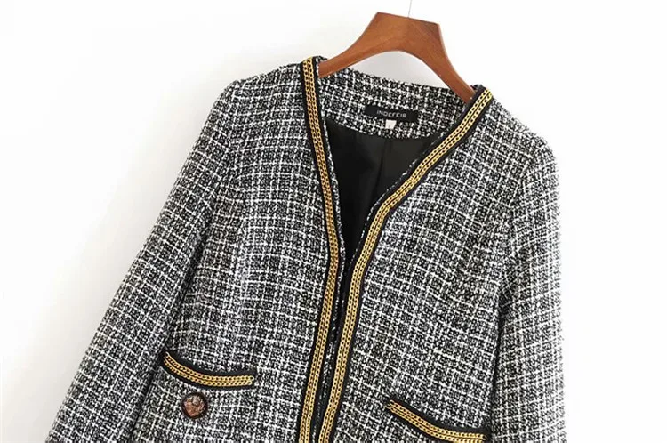 

2018 Europe And America Autumn And Winter New Style WOMEN'S Dress Versitile Fashion Chain Decoration Tweed Suit Jacket