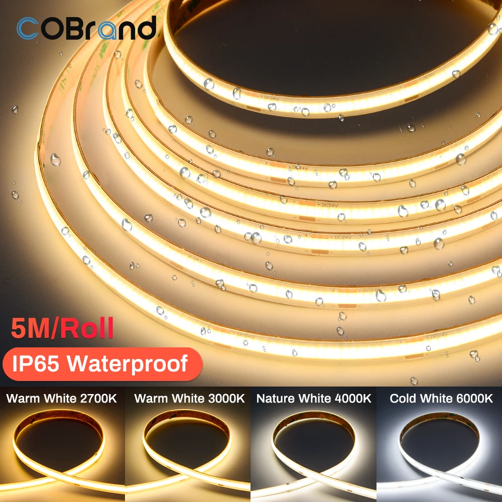 LED Strip Light 480 LEDs High Density Flexible 8mm Slim IP65 LED Lights for Room Linear Dimmable Warm Nature White DC12V 24V fcob led light strip pixel addressable 630 720 leds rgb dream full color 12mm dc12v 24v ws2812b high density flexible cob lights