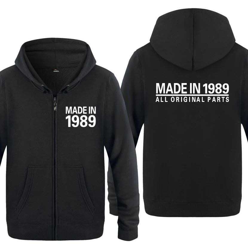 Сделано в 1989, все оригинальные части, подарок на день рождения, мужские свитшоты, мужские флисовые толстовки на молнии с капюшоном, кардиганы