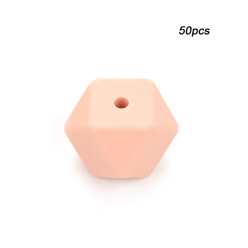 Peach LOFCA 50 шт. Пищевая силиконовая бусина мини шестиугольник зубной прорезыватель для малышей Прорезыватель зубов игрушки Бусы, не содержат Бисфенол А Соска-Подвеска для DIY - Цвет: Peach