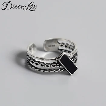 

Simple Style 925 Sterling Silver Multi-layer Black Rings for Women Men Jewelry Big Open Rings bague femme