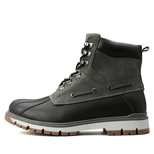 JUNJARM Genuine Leather Men Snow Boots Winter Men Boots Warm Plush Men Ankle Boots Handmade Waterproof Rubber Boots Big Size 47 - Цвет: Black