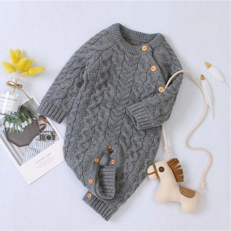 Комбинезон для новорожденных мальчиков и девочек с принтом животных, зимний хлопковый комбинезон с длинными рукавами, детский комбинезон, одежда для подвижных игр - Цвет: Серый