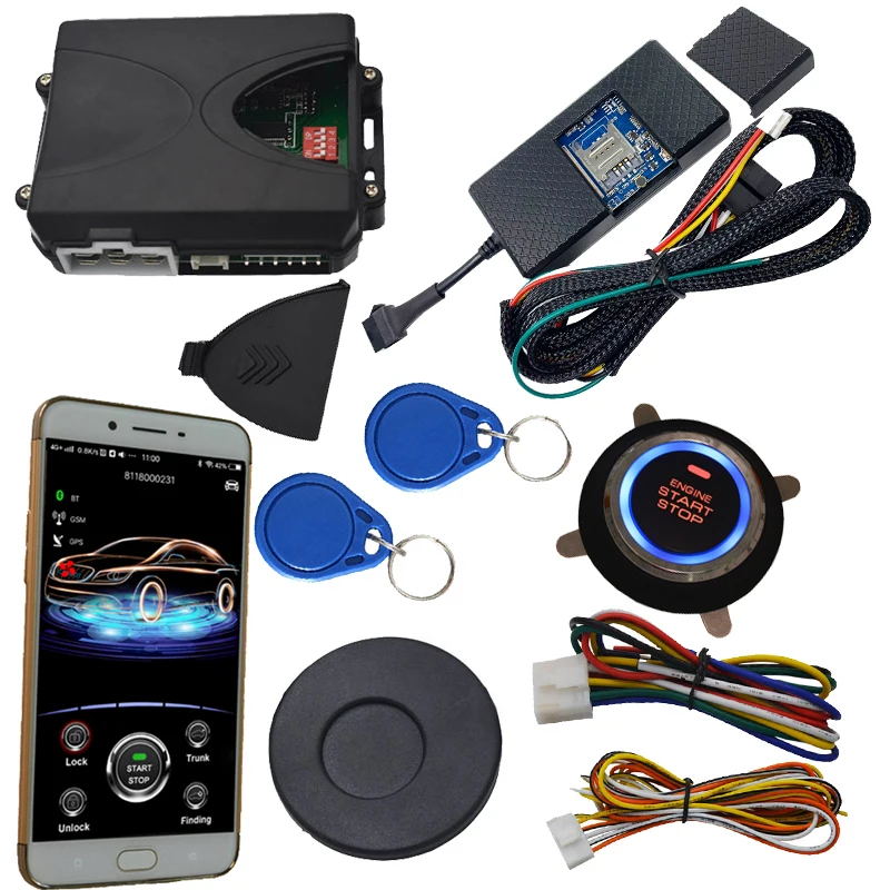cardot 2g gsm&gps rfid invisible car alarm system  push engine start stop button remote start stop working with original car key