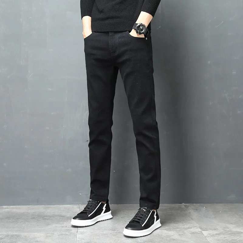 Ceny Dżinsy męskie jeansy męskie dopasowane obcisłe spodnie klasyczne dżinsy designerskie spodnie Casual Skinny proste jesienne Streetwear MOOWNUC