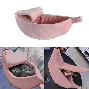 

Pet Banana Bed Dog Mat Soft Cotton Warm Pet Blanket Sleeping Bed Cover Mat for Small Medium Dogs Cats Kennel Pink