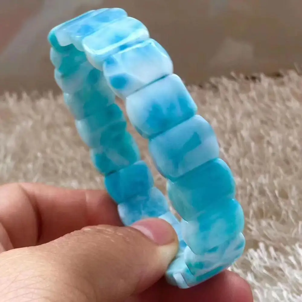 

Genuine Blue Natural Larimar Bracelet Water Pattern Crystal Rectangle Bead 13*8*4mm Stretch Bracelet Woman AAAAA Certificate