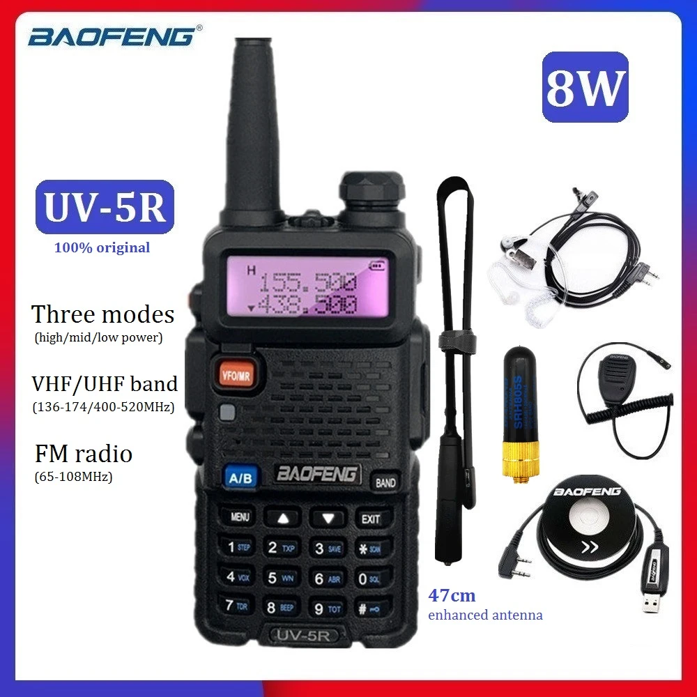 Baofeng UV-5R 8W Walkie Talkie VHF UHF Zwei Weg Radio Station Transceiver Ham CB Radio Amateur UV5R Talki Walki für Jagd 10KM