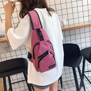 

2020 Sports Wind Ladies Canvas Chest Bags Wide Shoulder Strap Korean One-shoulder Crossbody Bolsos Mujer Bolsa Feminina
