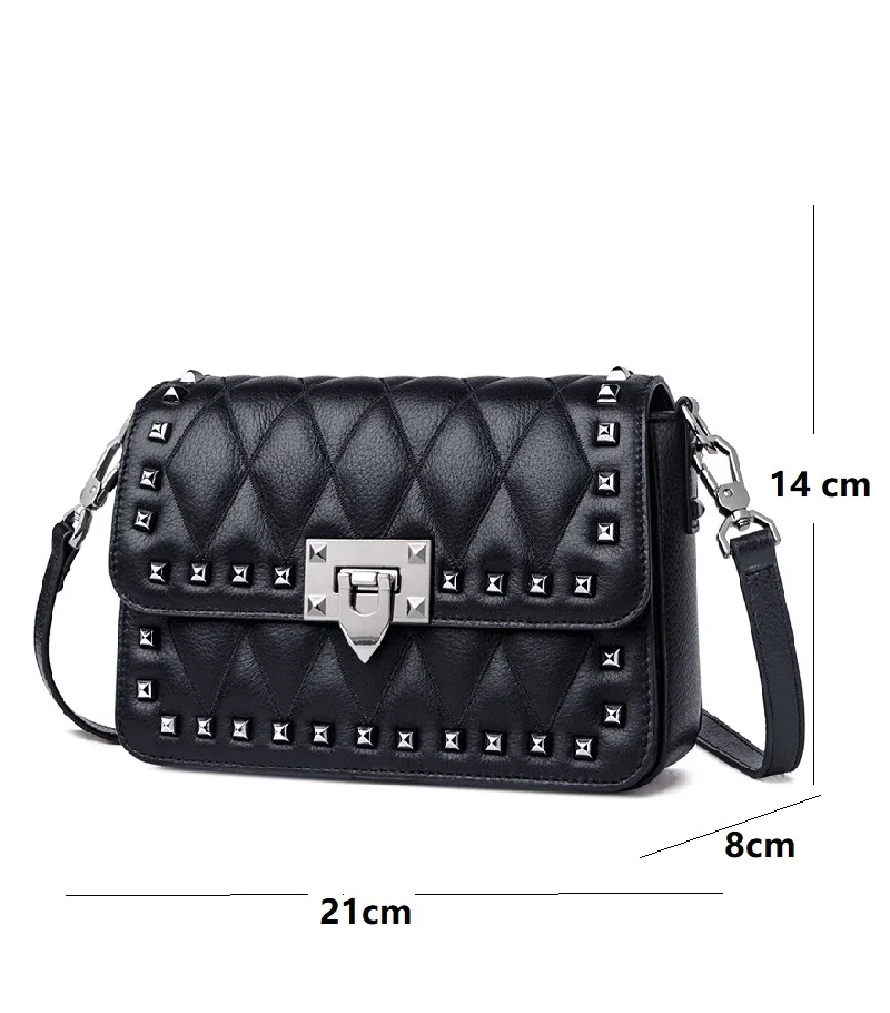 Designed Rivet woman leather bags diamond Cow Skin messenger bag fashion leather shoulder bag purse bolsa feminina#NF201