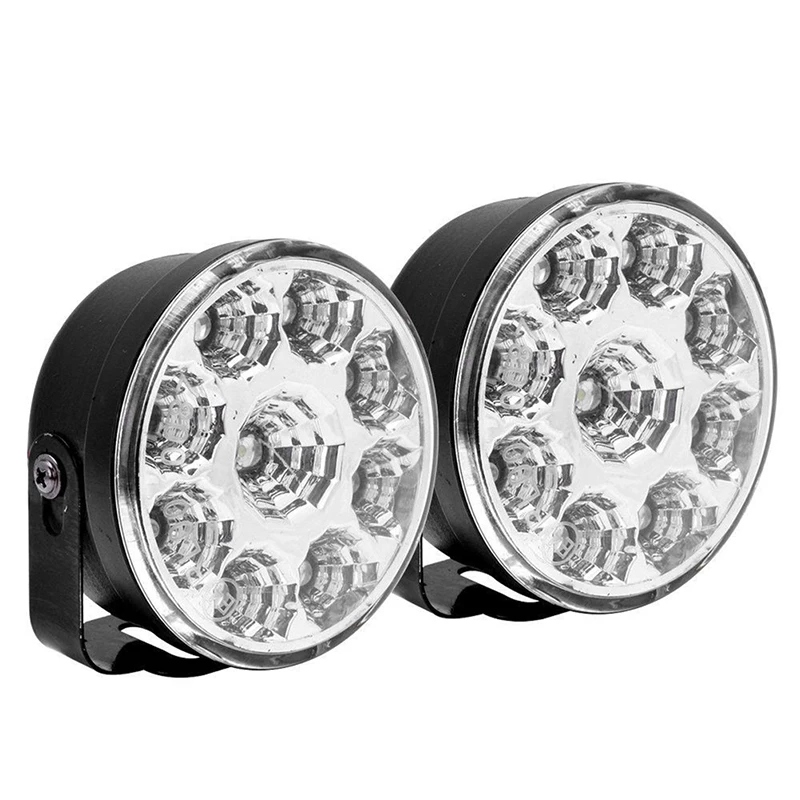 2pcs 9led Drl Round Car Fog Lamp Driving Daytime Running Lights Head