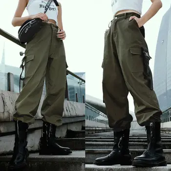 

High Waisted Cargo Pants Women Streetwear Solid Punk Loose Long Sports Trousers Wide Leg Summer Pants Sweatpants