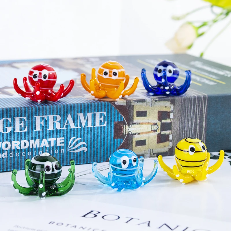 

H&D 6pcs Aquarium Decoration Mini Glass Octopus Figurines Murano Art Sea Animals Collectible Gift Home Decor Fish Tank Ornament