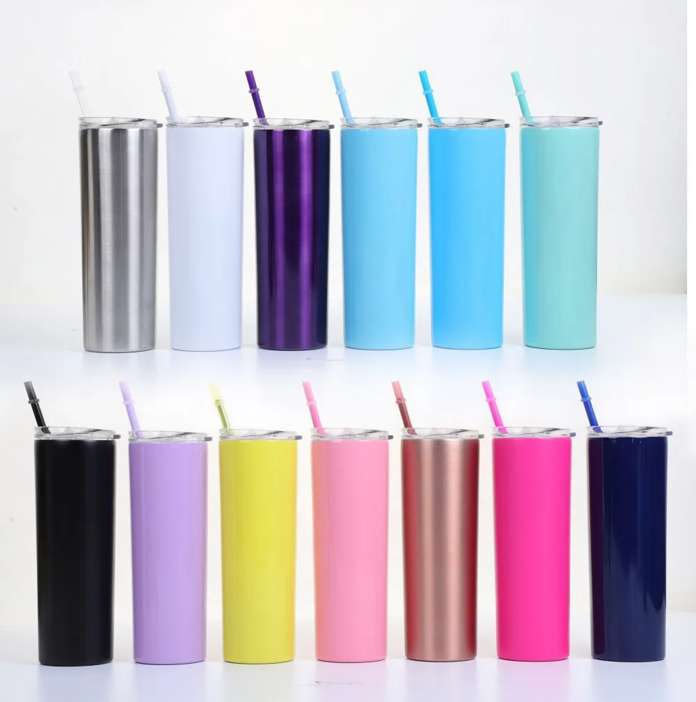 

20oz Skinny Tumbler Beer mug With Lid Straw Wine Cup Double Wall Stainless Steel Vacuum Insulated cup