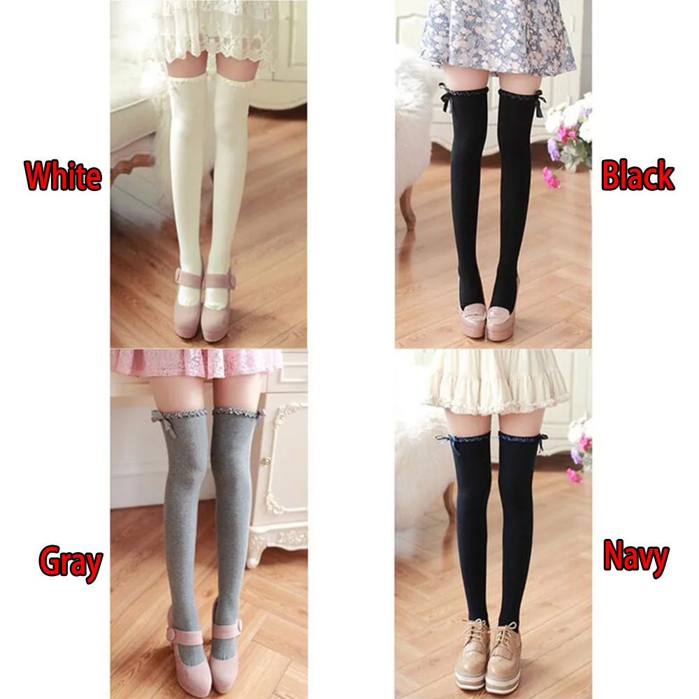 

Wavy Lace Ribbon Bow Stockings Knee High Socks Cotton Bottoming Socks Women New Socks Fashion Stockings Casual Cotton