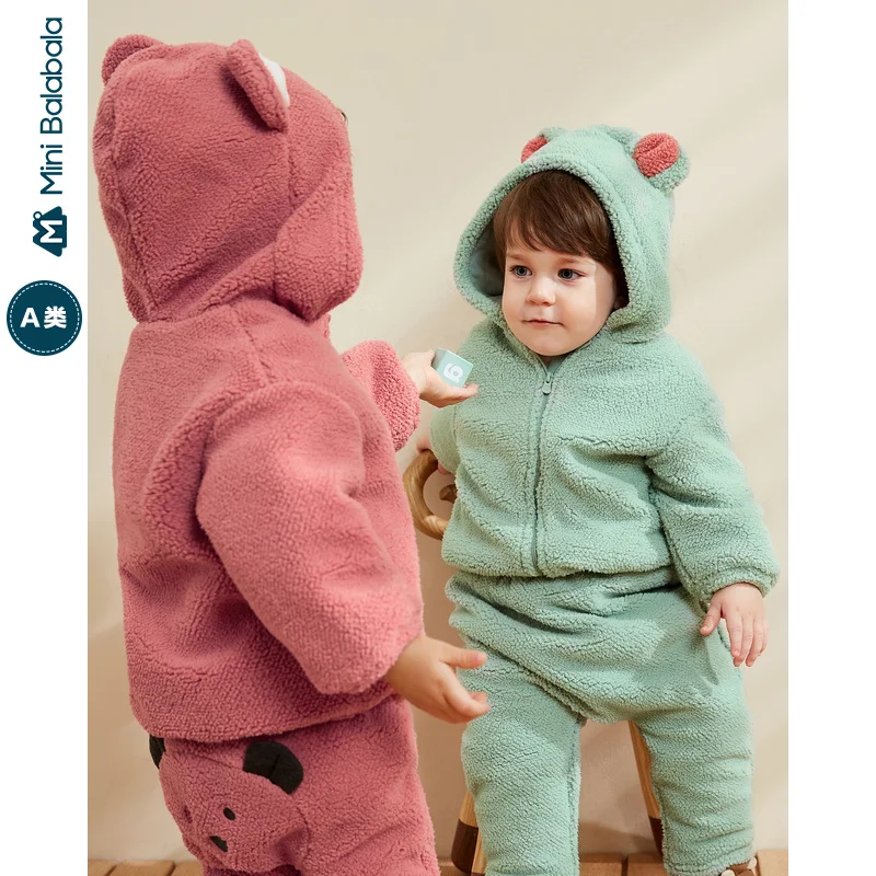 Minibalabala Baby jacket boys and girls baby lamb clothes winter new cotton padded casual clothing