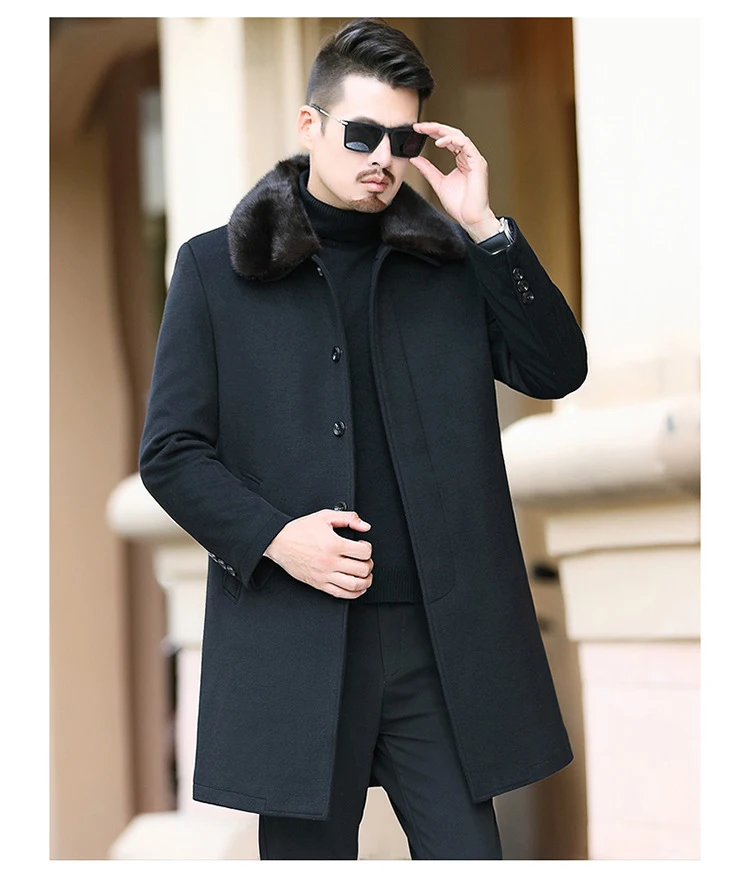 Удлиненный шерстяной Лайнер воротник из натурального меха Veste Laine Homme