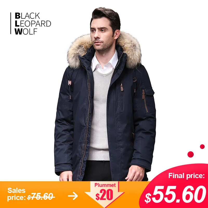 Blackleopardwolf Зимняя мужская куртка зимняя мужская модная парка отстегивающийся длинный мех енота пуховик аляски BL-6601