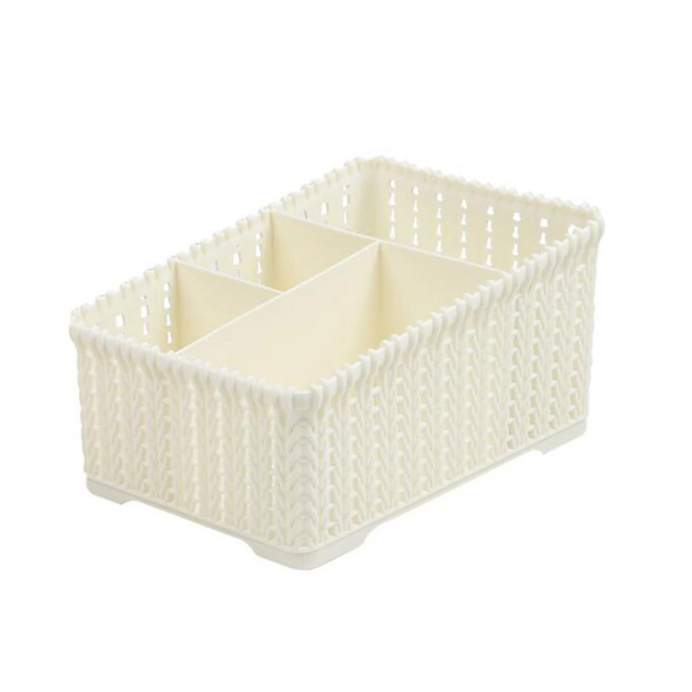 Корзина для хранения из искусственного ротанга, настольный пластиковый органайзер для макияжа, коробка для хранения косметики, контейнер для хранения мелочей, для дома и ванной