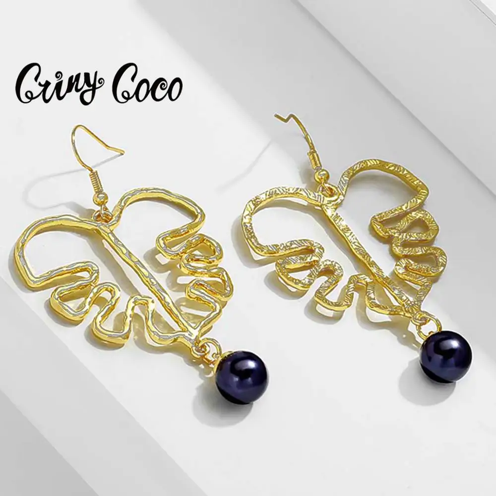 Модные золотые металлические серьги Cring Coco в виде черепахи Листьев жемчуга