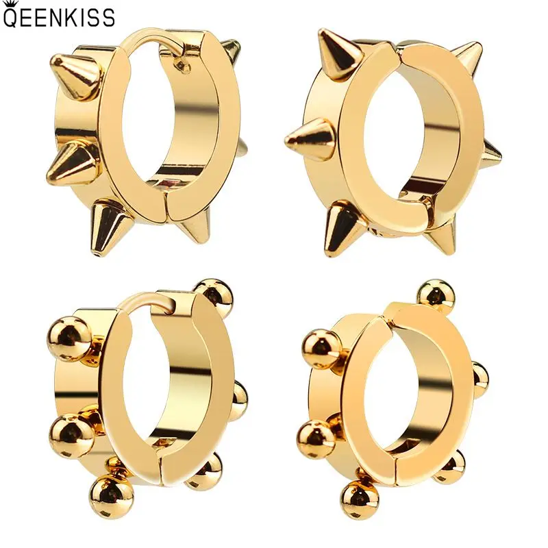 

QEENKISS EG8230 Fine Jewelry Wholesale Fashion Woman Man Birthday Wedding Gift Round Titanium Stainless Steel Clip Earings Set