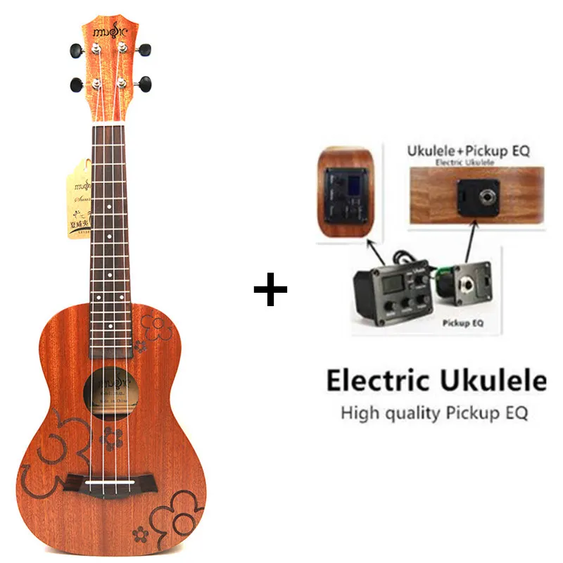 2" Гавайские гитары укулеле 4 струны Sapele Акустическая маленькая гитара палисандр гриф электрическая Гавайская гитара с звукоснимателем EQ музыкальный инструмент гитара e - Цвет: only electric Uku