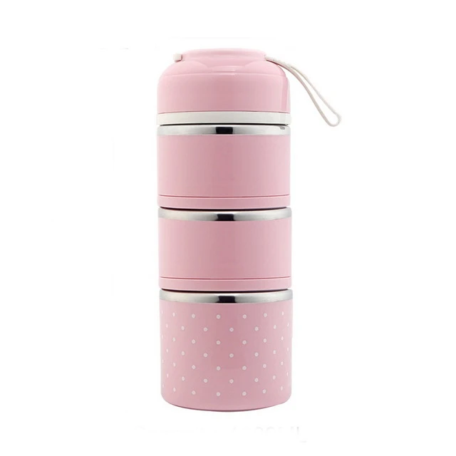 3 layer pink Портативный герметичный Ланч-бокс из нержавеющей стали японский Bento детский пищевой контейнер круглой формы для пикника путешествия школы - Цвет: 3 layer pink