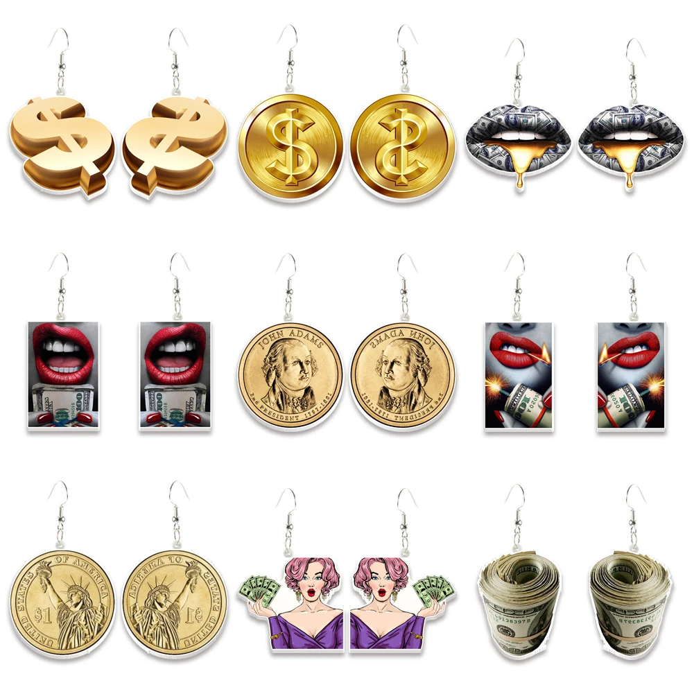 

Gold Coin Acrylic Earrings Resin Dangle Drop Earrings for Women Gifts Children