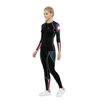 

Bike Compression Suits Top&Pants Sets Women's Cycling Fitness Sports Tights Bodysuit Print Jogging Tee&Legging
