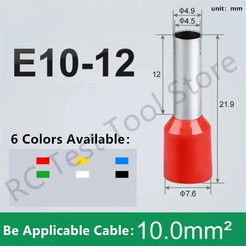 

100pcs/Pack E10-12 Insulated Ferrules Terminal Block Cord End Wire 8AWG Connector Electrical Crimp Terminator 10mm²